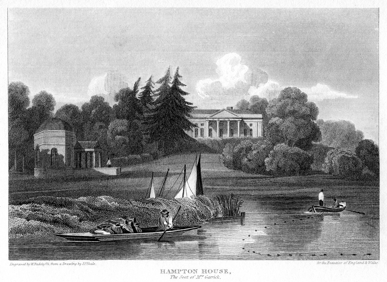 Hampton House, der Sitz von Mr. Garrick, Hampton, Richmond upon Thames, London, 1815 von William Radclyffe