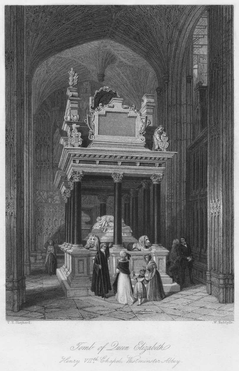 Grab von Königin Elisabeth: Heinrich VII. Kapelle, Westminster Abbey, um 1841 von William Radclyffe