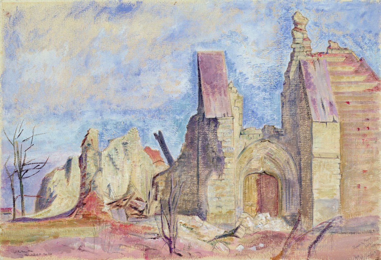 Die Westfassade, Marchelepot Kirche von William Rothenstein