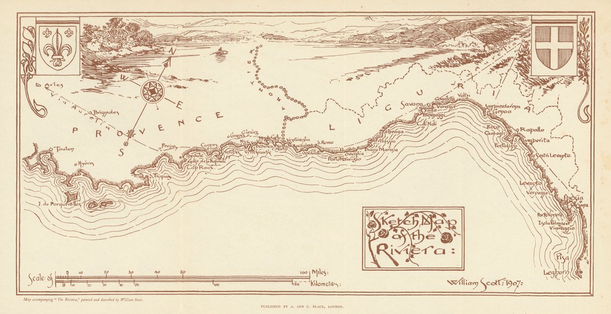 Skizzenkarte der Riviera von William Scott