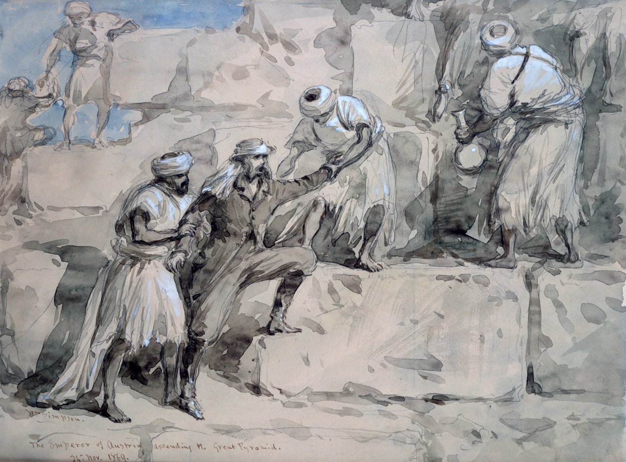 Der Kaiser von Österreich besteigt die Große Pyramide, Ägypten, 1869 von William Crimea Simpson