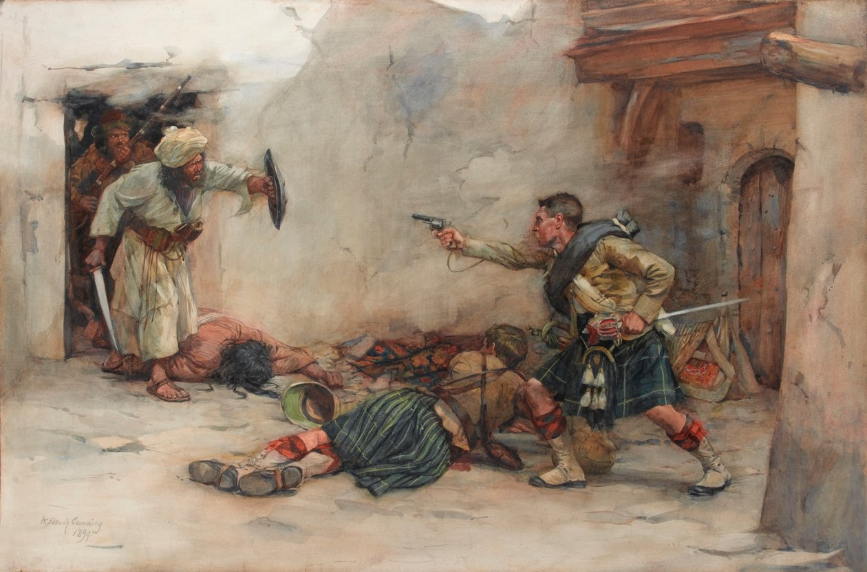 Trommler James Roddick von den 92. Gordon Highlanders, verteidigt Leutnant Menzies während des Nahkampfs in Kandahar von William Skeoch Cumming