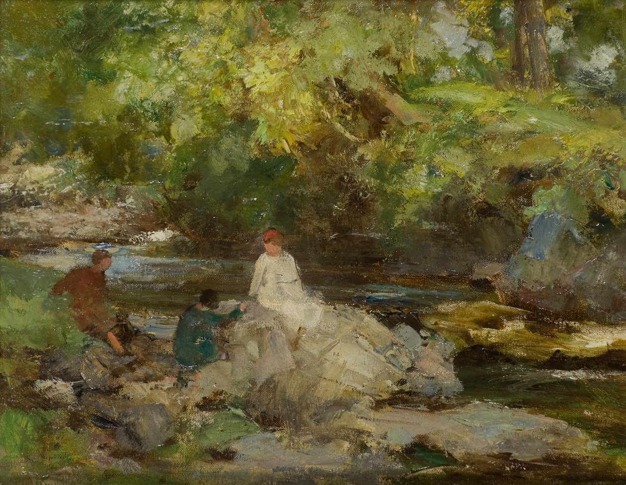 Drei Figuren an einem Fluss von William Stewart MacGeorge