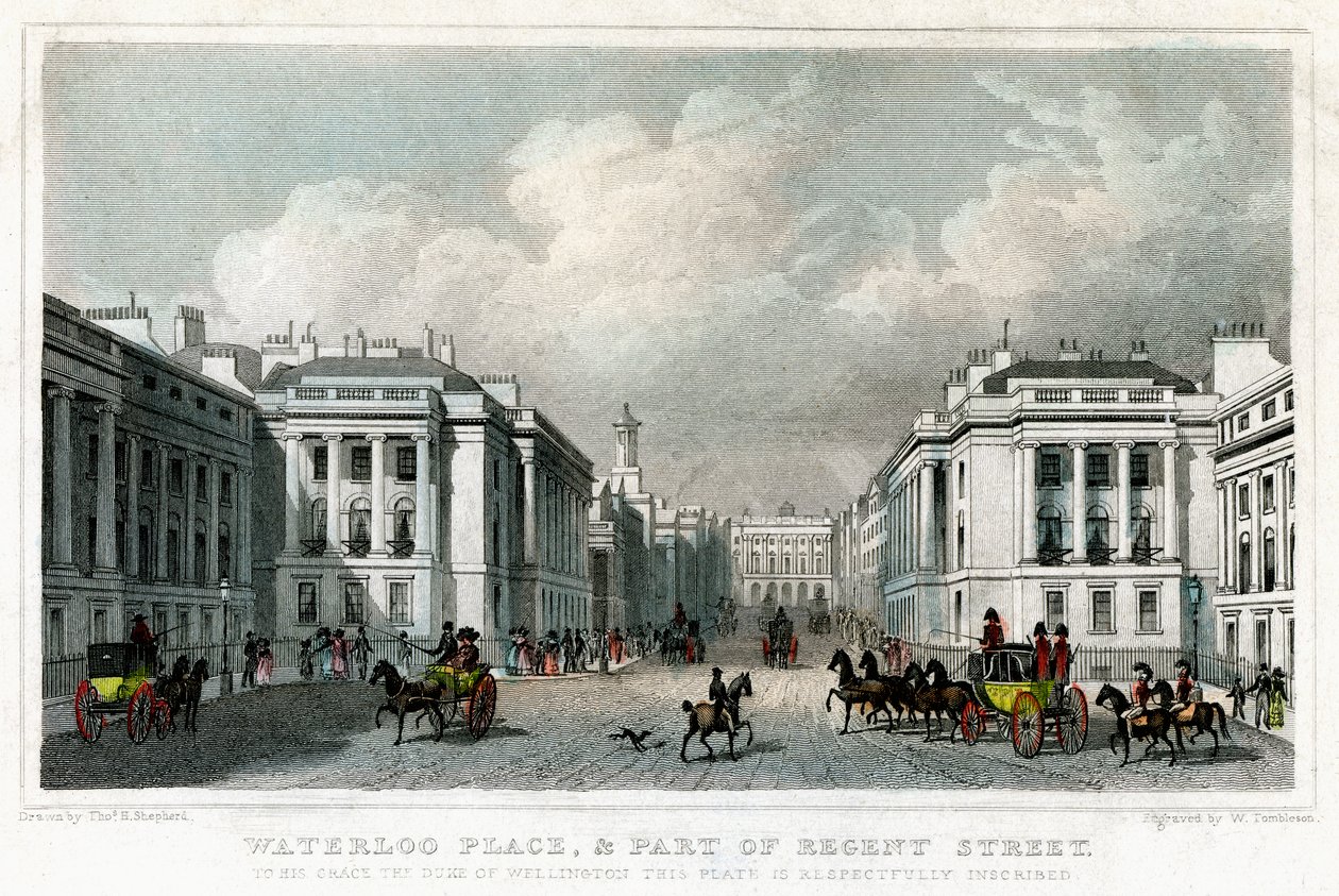 Waterloo Place und ein Teil der Regent Street, Westminster, London, 1828 von William Tombleson