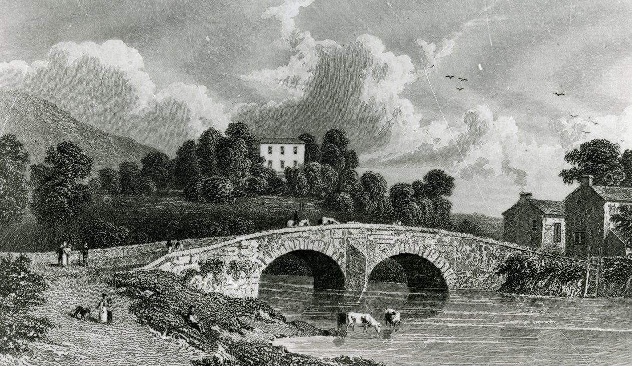 Greta Hall und Keswick Bridge, graviert von E. Francis, 1842 von William Westall