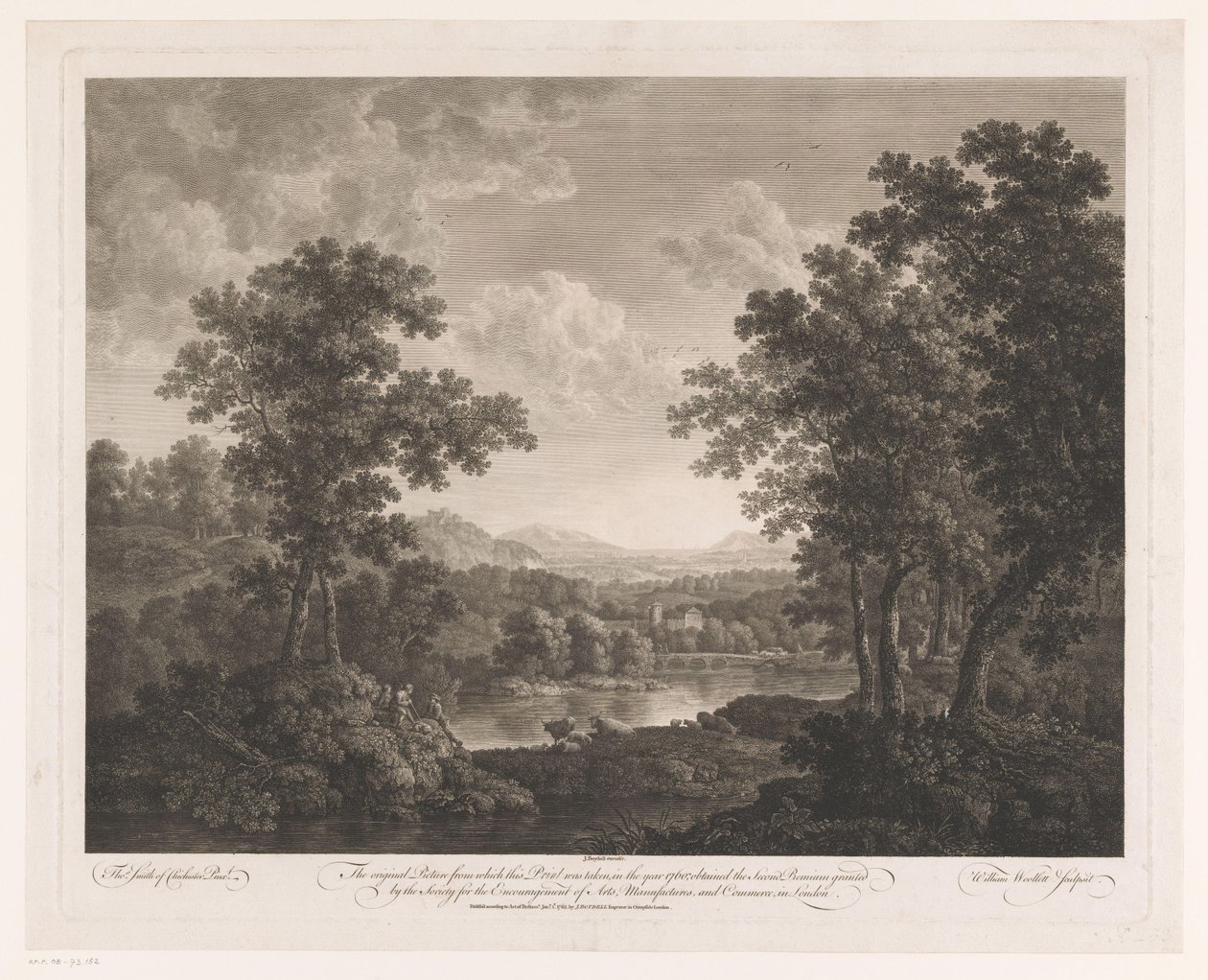 Landschaft mit Hirten und Vieh an einem See (Second Premium Landscape) von William Woollett