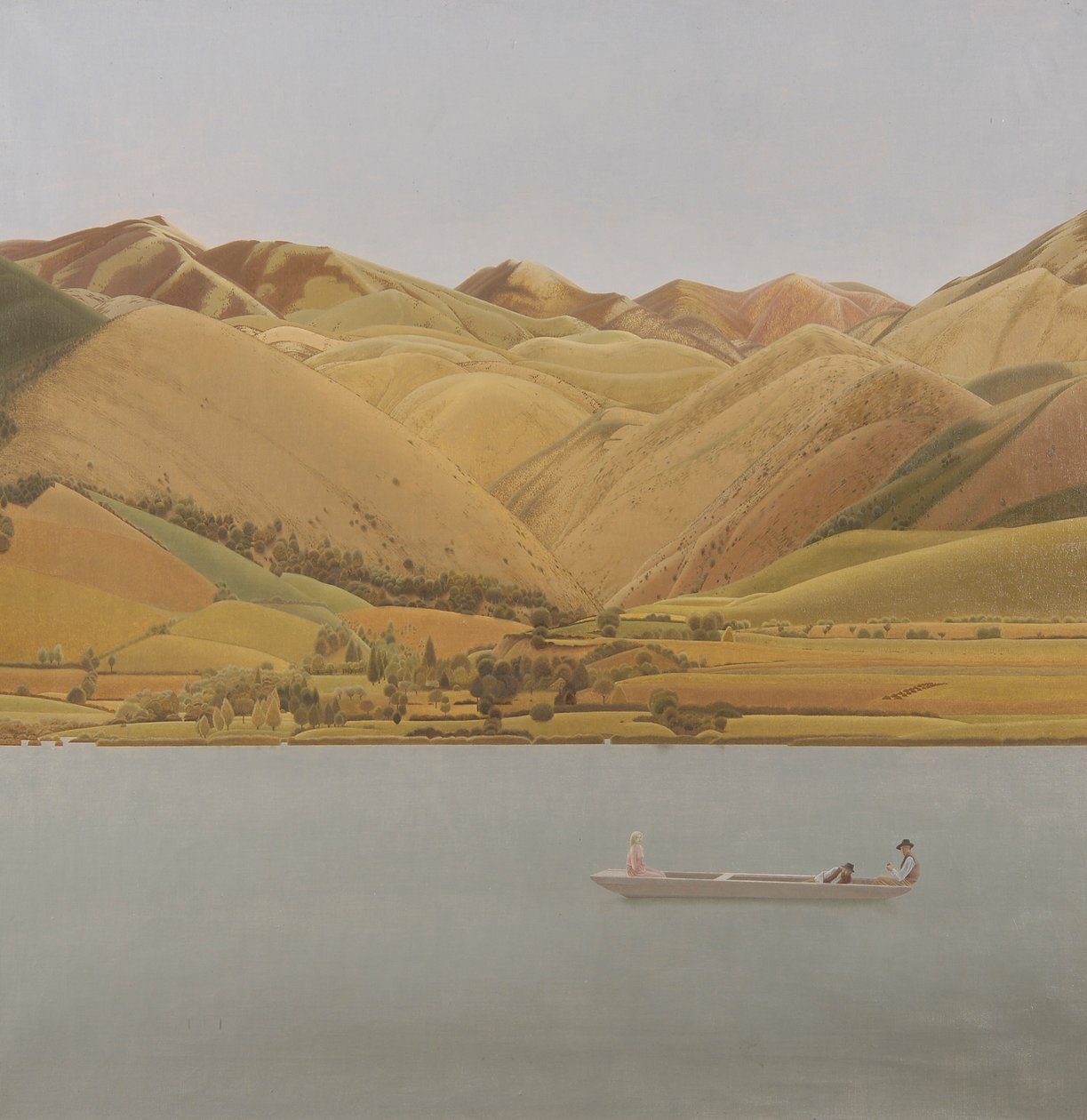 Rand von Abruzzen: Boot mit drei Personen auf einem See von Winifred Knights
