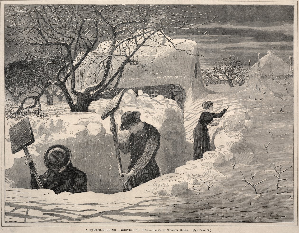 Ein Wintermorgen - Schnee schaufeln von Winslow Homer