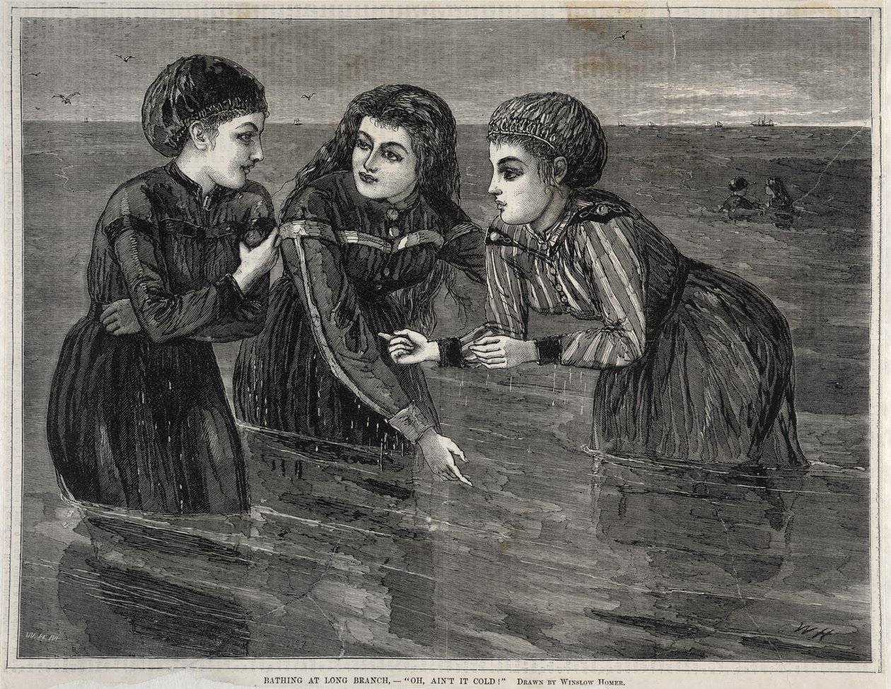 Baden in Long Branch - Oh, ist das kalt!, 1871 von Winslow Homer