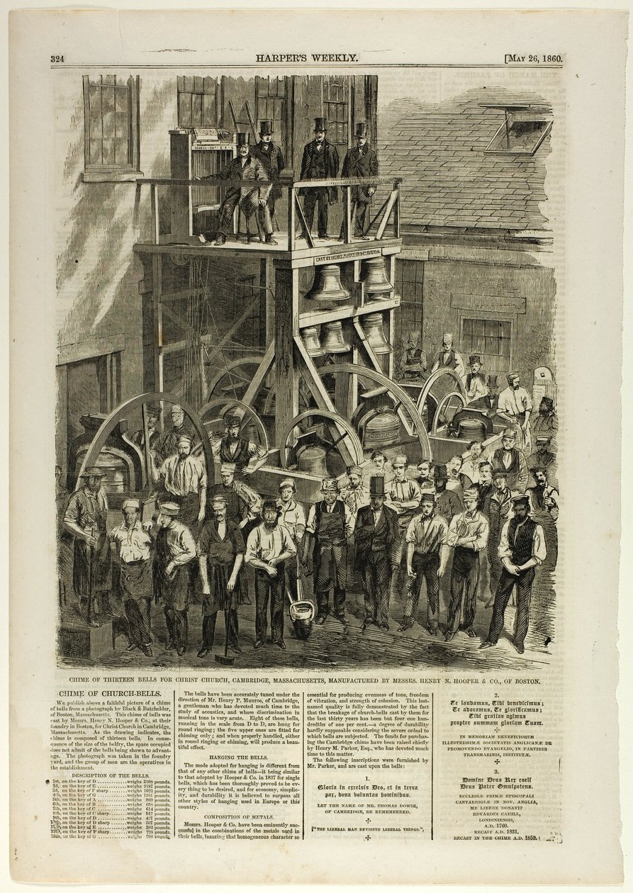 Glockenspiel von dreizehn Glocken für die Christ Church, Cambridge, Massachusetts von Winslow Homer