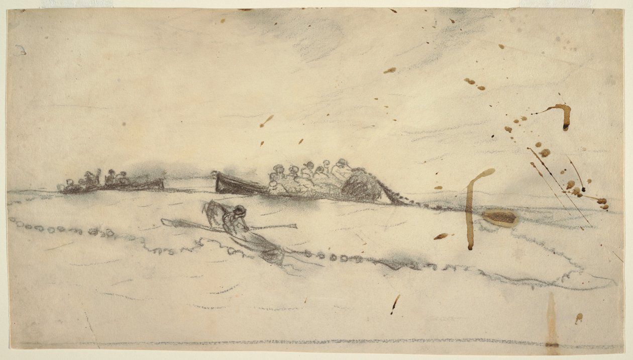 Drei Boote mit Fischern, die ein Netz auslegen, 1881–82 von Winslow Homer