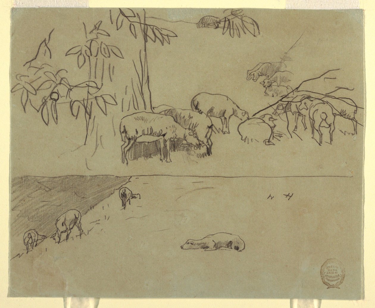 Zwei Ansichten von weidenden Schafen auf einem Feld, wahrscheinlich 1875–78 von Winslow Homer