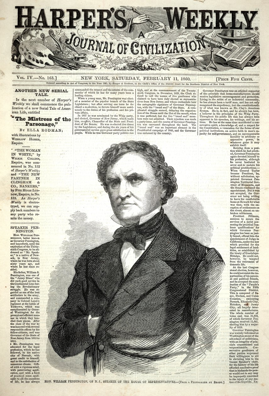 Hon. William Pennington aus N.J., Sprecher des Repräsentantenhauses, aus Harper