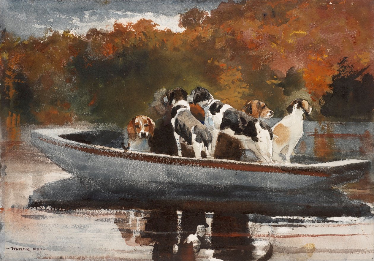 Jagdhunde im Boot (Warten auf den Start) von Winslow Homer