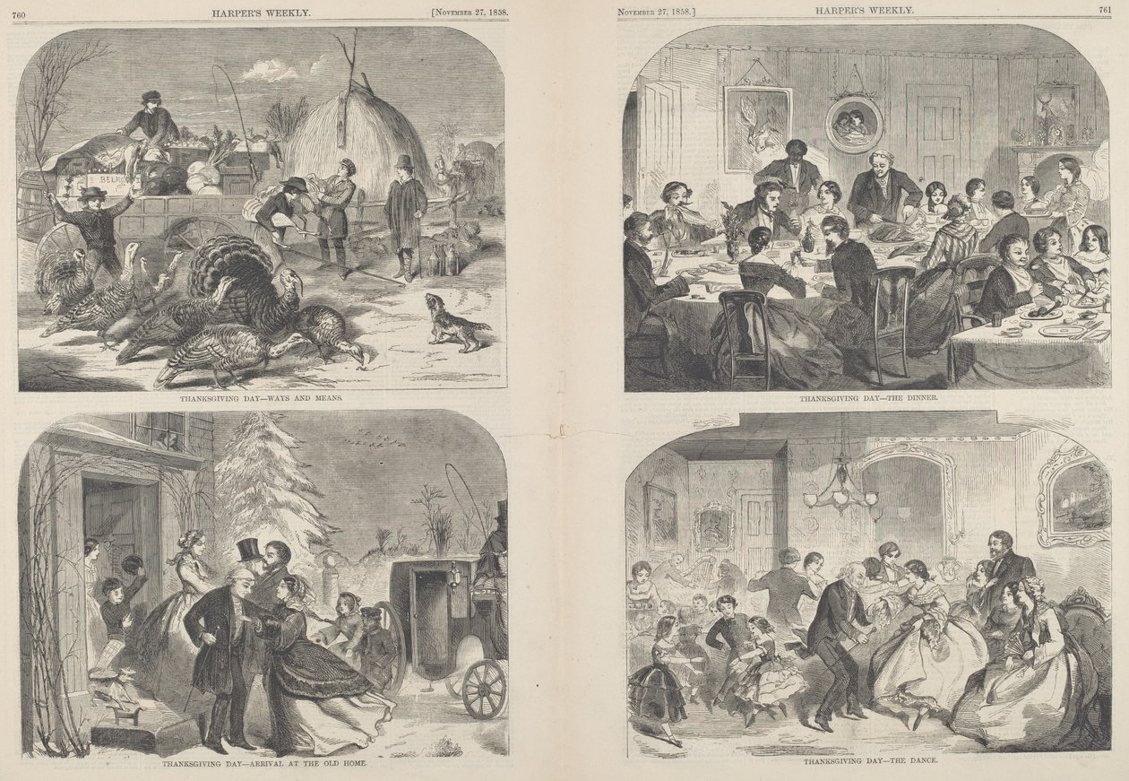Erntedankfest - Wege und Mittel [oben links], veröffentlicht 1858 von Winslow Homer