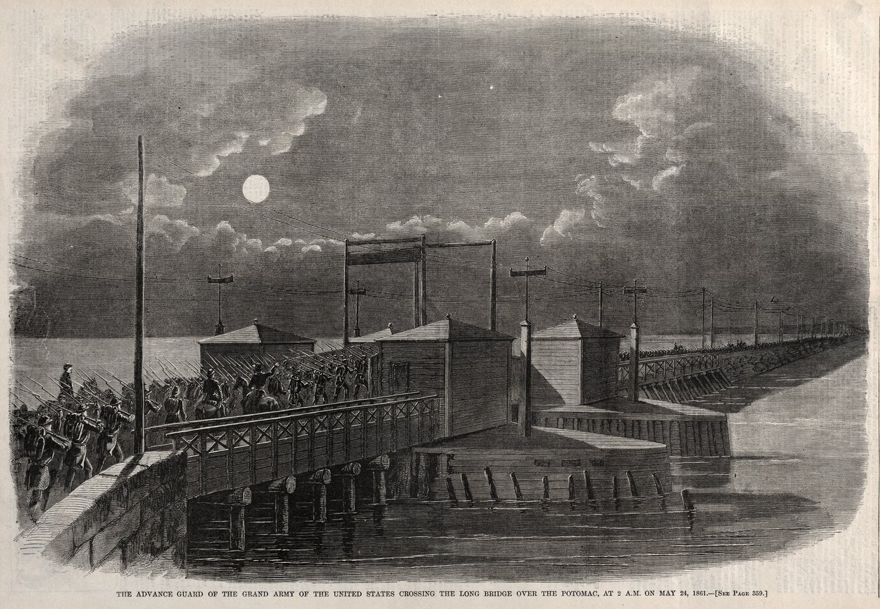 Die Vorhut der Grand Army der Vereinigten Staaten überquert die Long Bridge, 1861 von Winslow Homer
