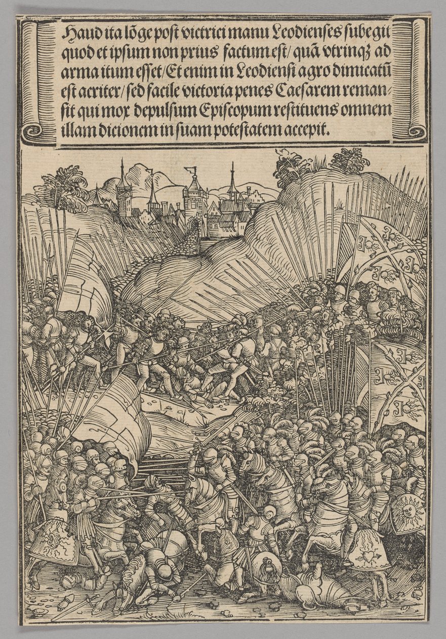 Schlacht um Lüttich, Platte 8 aus Historische Szenen aus dem Leben von Kaiser Maximilian I. vom Triumphbogen von Wolf Traut