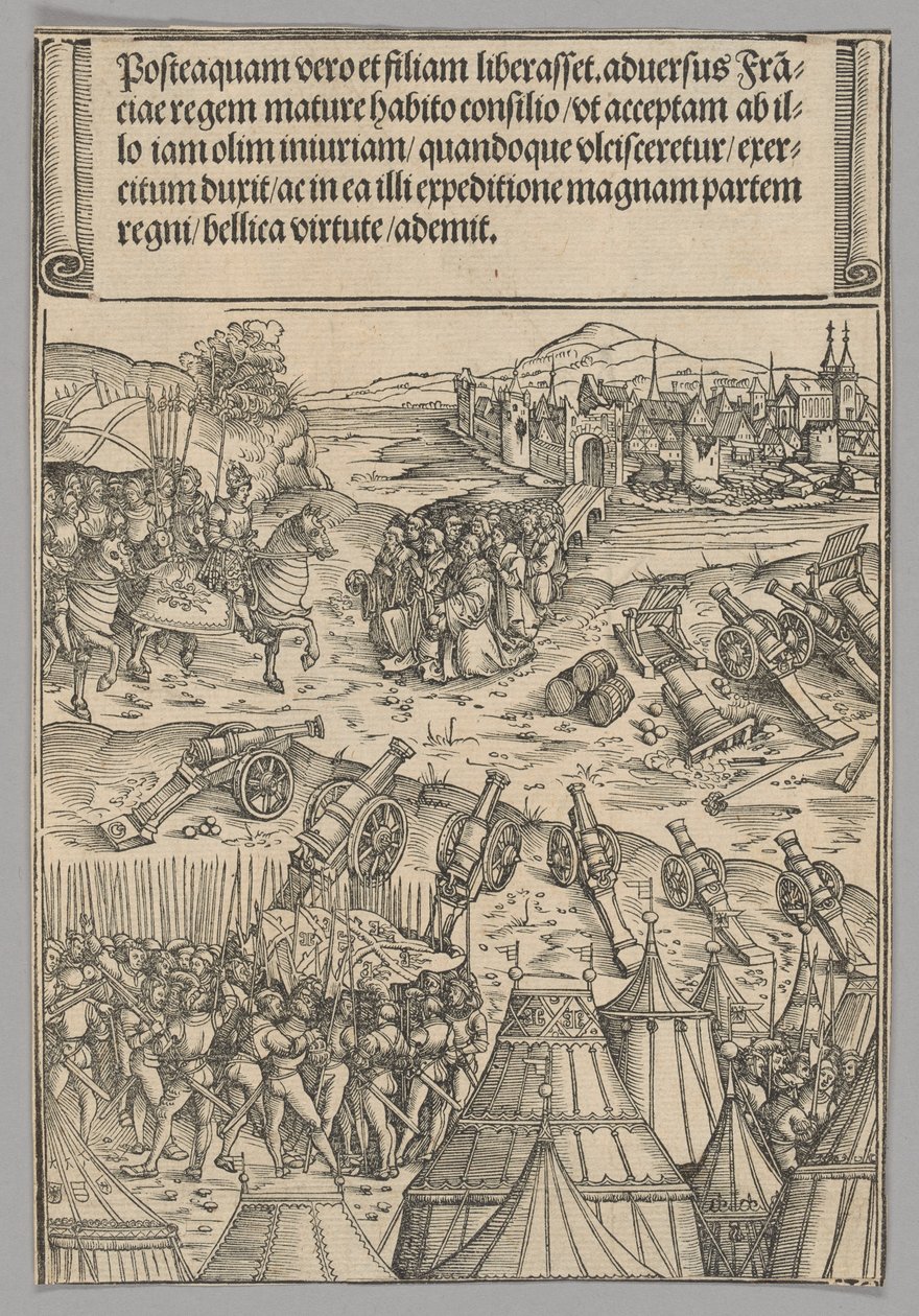 Kapitulierung einer französischen Stadt, Platte 12 aus Historische Szenen aus dem Leben von Kaiser Maximilian I. vom Triumphbogen von Wolf Traut