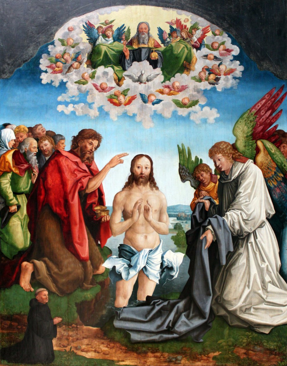 Die Taufe Christi mit Stifterporträt eines knienden Zisterziensermönchs von Wolf Traut