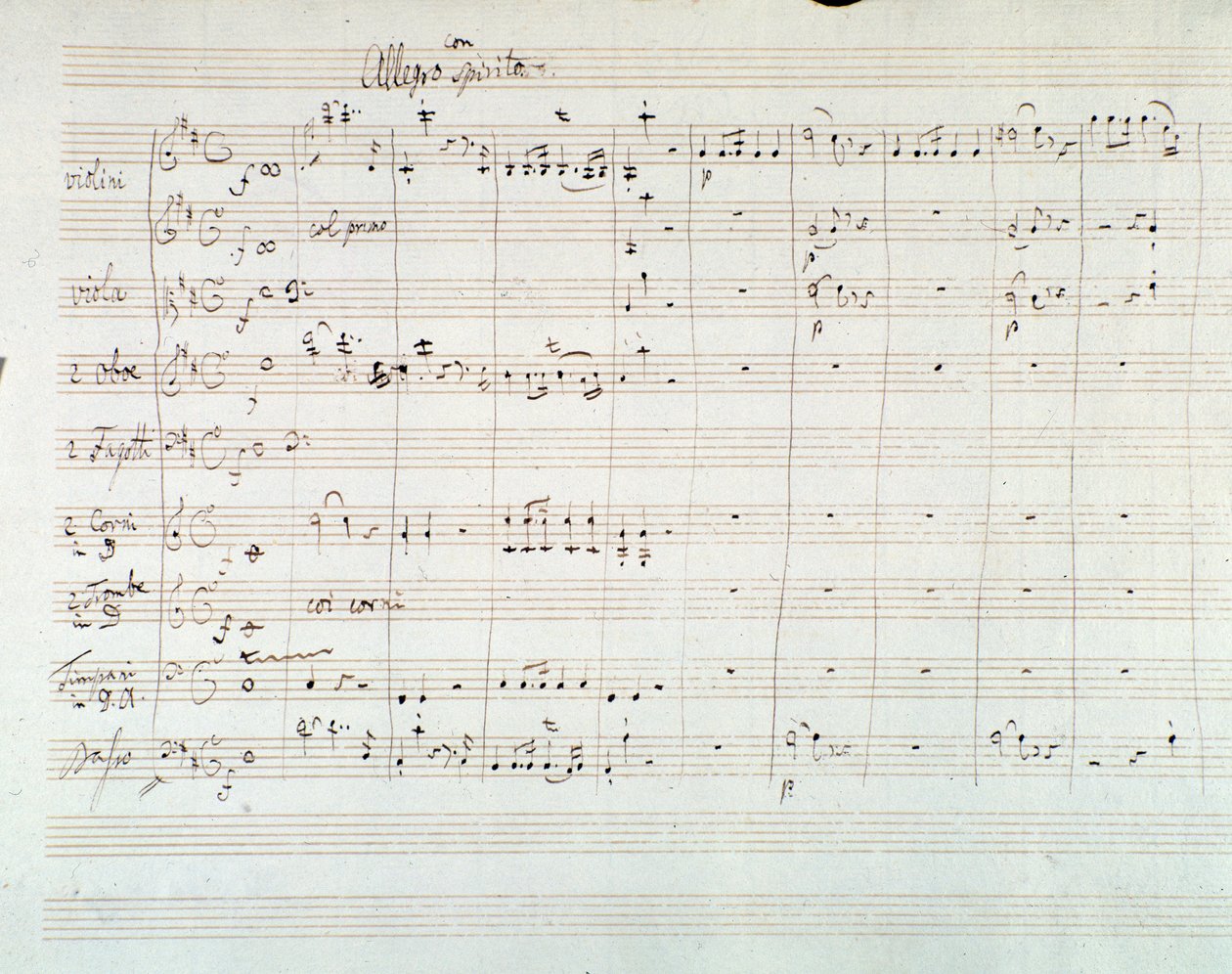 Seite der Partitur der Symphonie Nr. 8 in D-Dur, von Mozart (1768) von Wolfgang Amadeus Mozart