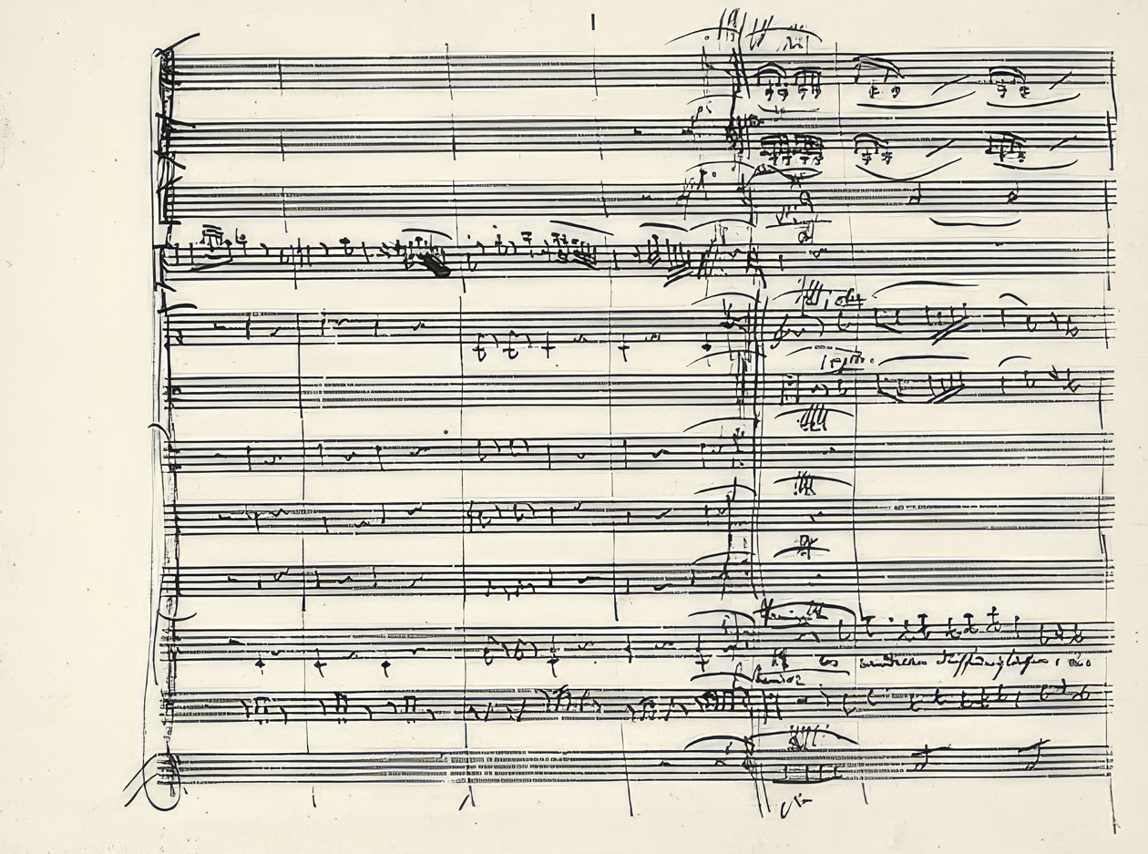 Wolfgang Amadeus Mozart (1756-1791) österreichischer Komponist. Autograph des Schlusses der Feuermusik und des Beginns des Duetts Paminas und Taminos (Wir wandelten durch Feuers Gluten) aus der Zauberflöte. 1791 von Wolfgang Amadeus Mozart