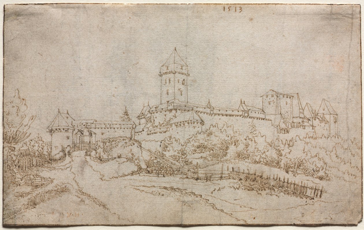 Ansicht einer Burg recto, achteckiger Becher verso, 1513 von Wolfgang Huber