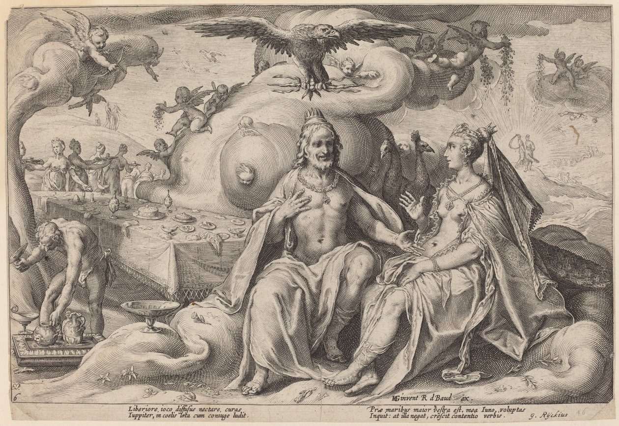 Der Streit zwischen Jupiter und Juno von Workshop of Hendrick Goltzius, after Hendrick Goltzius