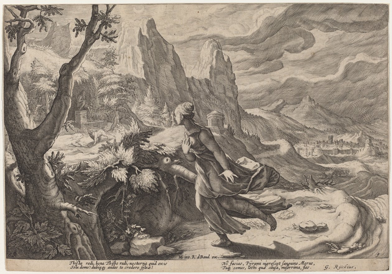 Thisbe erschreckt durch den Löwen von Workshop of Hendrick Goltzius, after Hendrick Goltzius