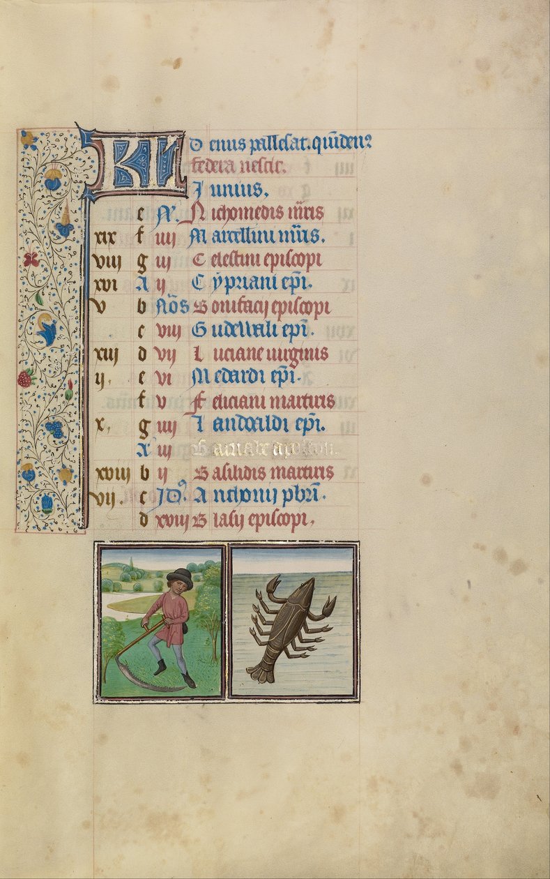 Ein Mann beim Mähen; Tierkreiszeichen Krebs von Workshop of Willem Vrelant