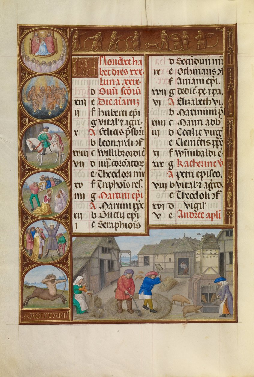 Dreschen und Schweinefütterung; Sternzeichen Schütze von Workshop of the Master of James IV of Scotland