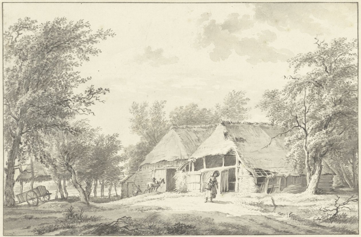 Landschaft mit Bauernhof und Frau mit Korb von Wybrand Hendriks