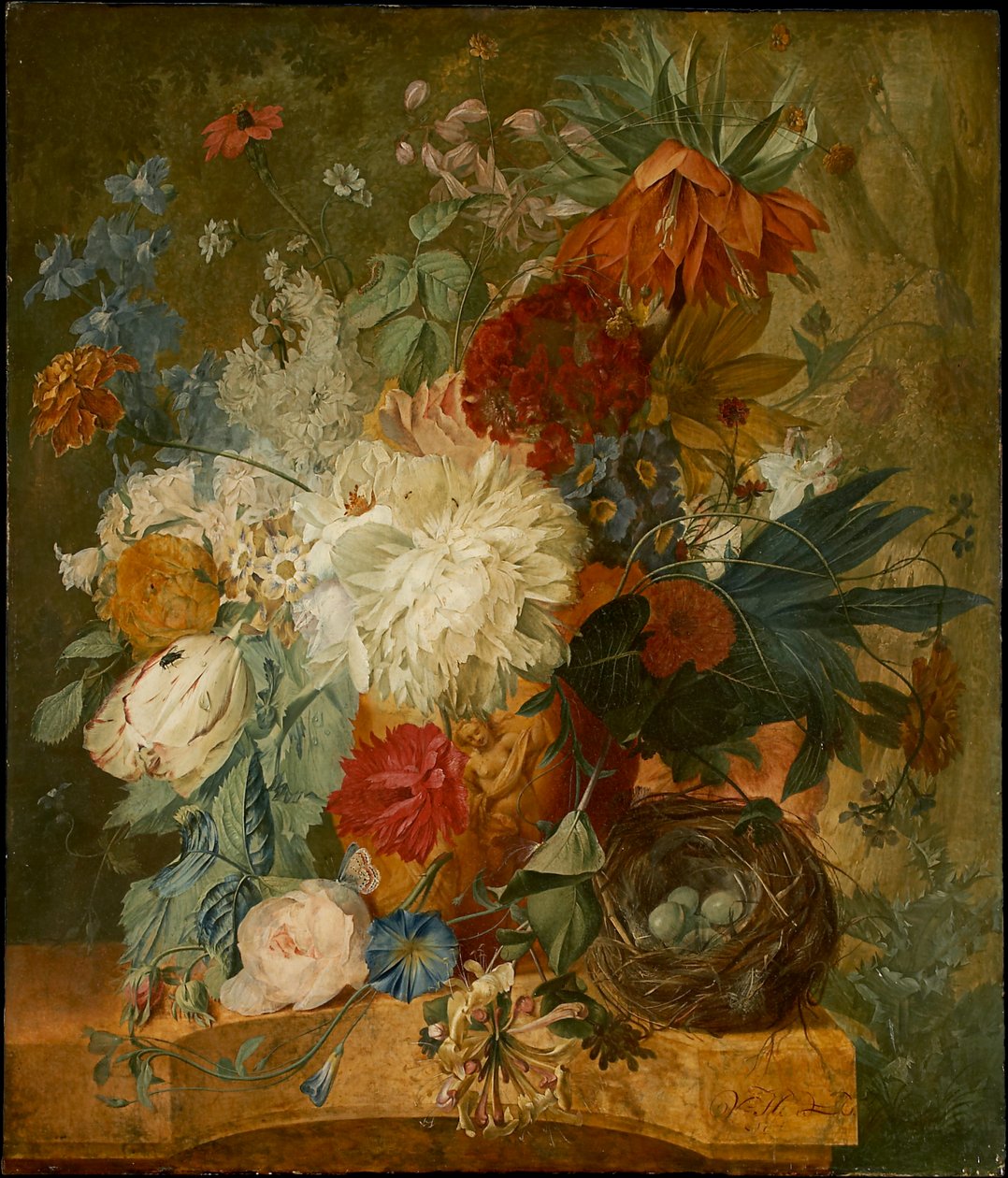 Stillleben mit Blumenstrauß und Vogelnest von Wybrand Hendriks