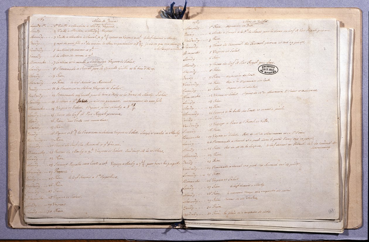 Tagebuch von Ludwig XVI. Monat Juni und Juli 1789. Notizbuch 17x21 cm. Archives Nationales. Paris von XVI Louis