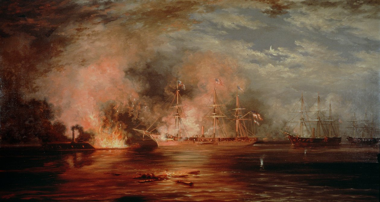 Farragut passiert die Forts unterhalb von New Orleans, 1862 von Xanthus Russell Smith