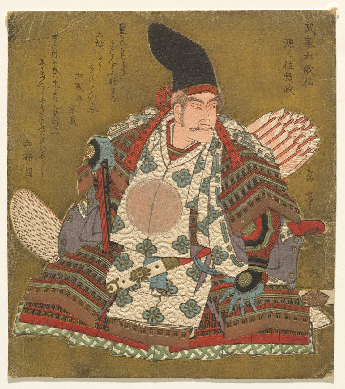 Der dritte Rang Minamoto no Yorimasa (Genzanmi Yorimasa), aus der Serie Sechs unsterbliche Samurai-Dichter (Buke Rokkasen) von Yashima Gakutei