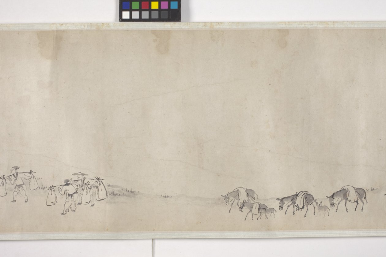 Hundert Esel transportieren Getreide, Handrolle, ca. 1700 von Ye Yin