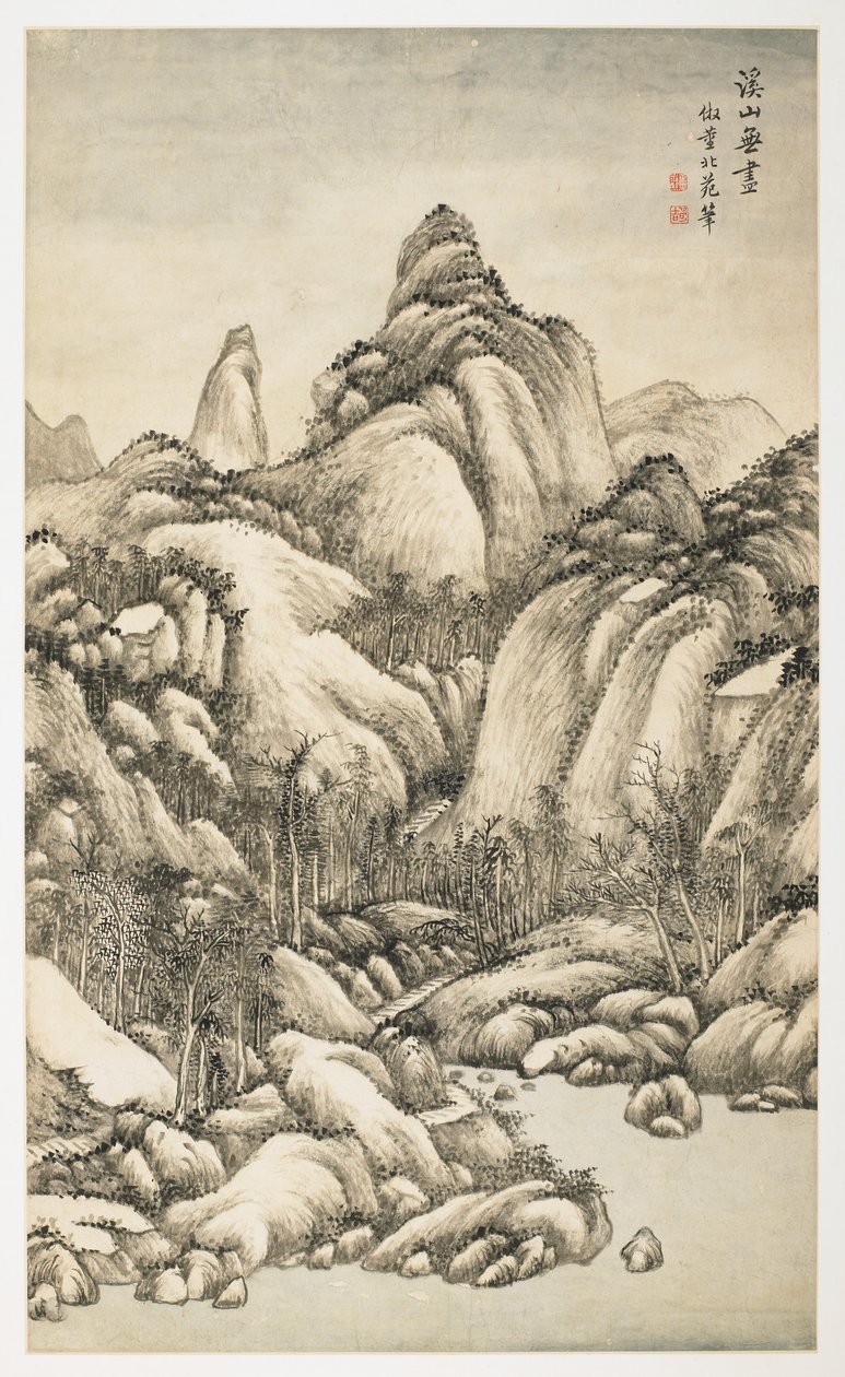 Ein Berg und ein endloser Strom, aus einem Album mit 12 Blättern von Yongxi Jin