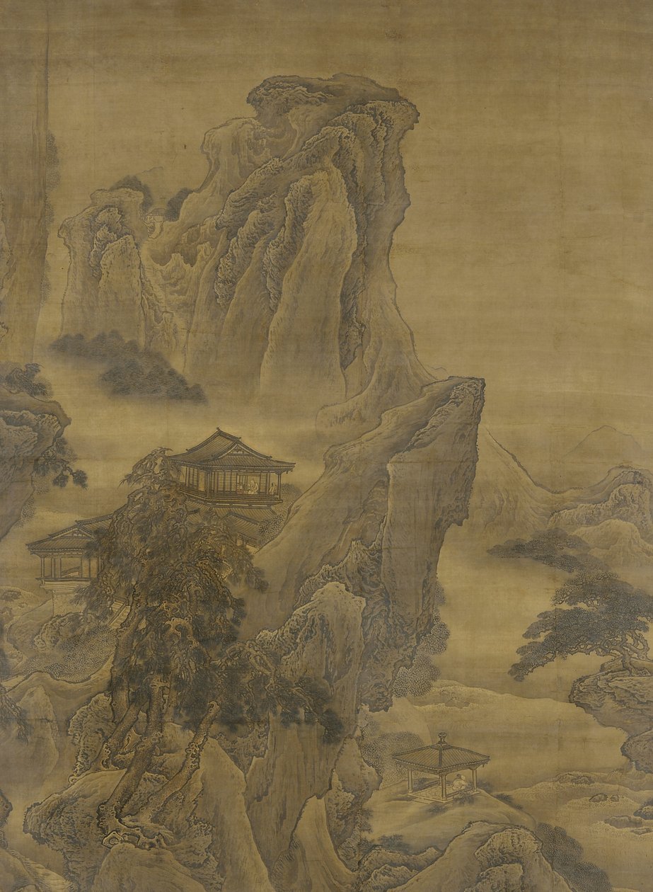 Nebliger Fluss und geschichtete Klippen, Ming-Dynastie (Tinte und Farbe auf Seide) von Yuan Jiang
