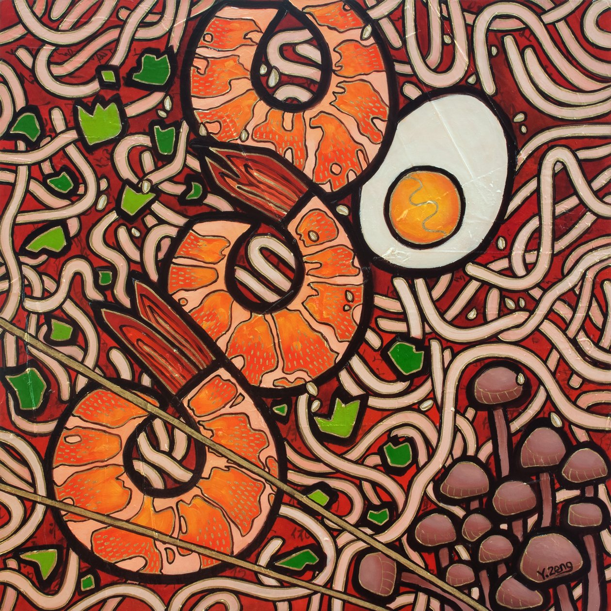 Ramen-Nudeln Garnelen, 2023 von Yue Zeng