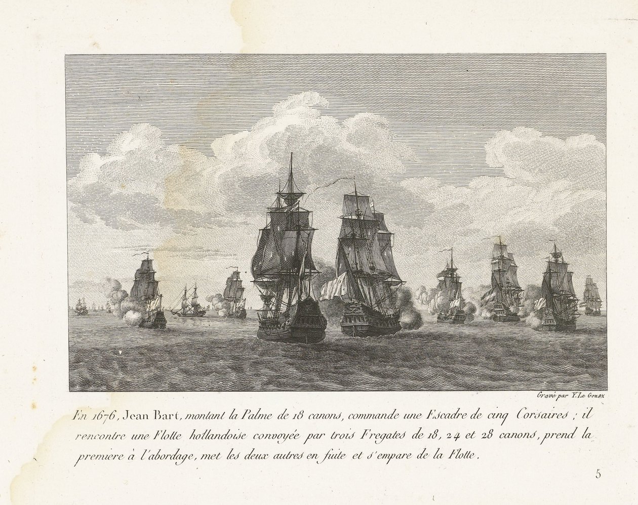 Jan Bart greift mit seinem Geschwader eine holländische Flotte an, 1676 von Yves Marie Le Gouaz