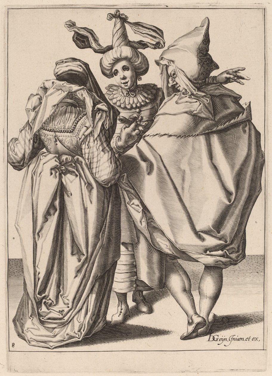Ein Paar spricht mit einem gestikulierenden jungen Mann von Zacharias Dolendo after Jacques de Gheyn II