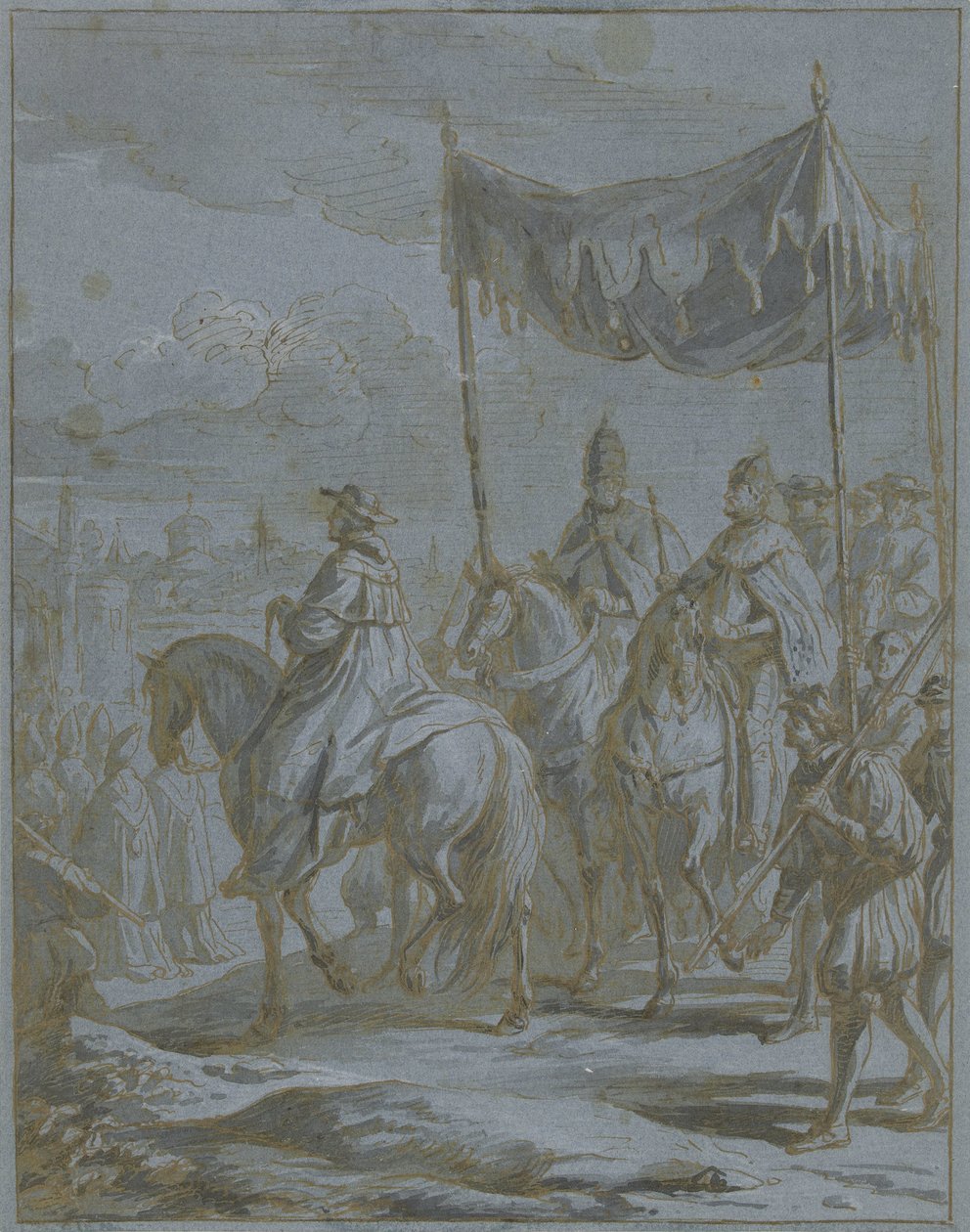 Einzug des Zuges eines Kaisers und Papstes in eine Stadt von Zeger Jacob van Helmont