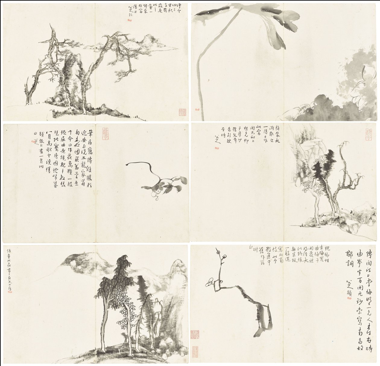 Landschaften und Blumen, Album mit sechs Blättern von Zhu da Bada Shanren