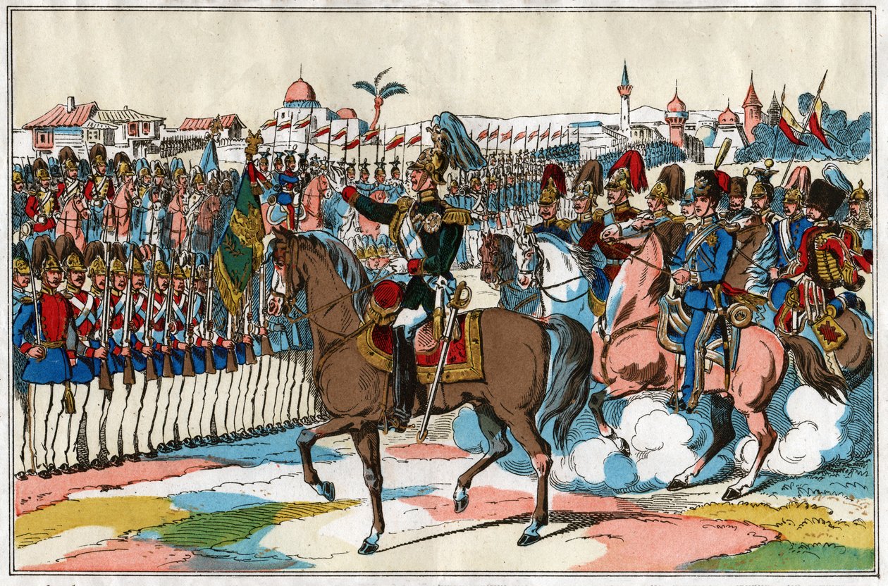 Kaiser Alexander II. inspiziert seine Truppen vor der Kriegserklärung an die Türkei von . .