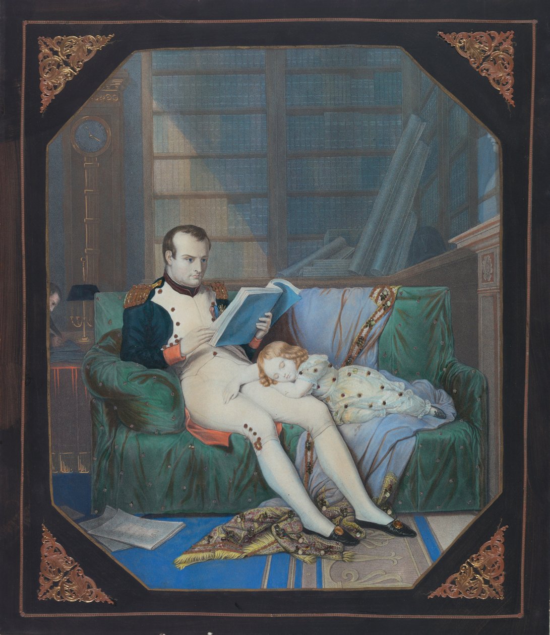 Napoleon in seinem Arbeitszimmer mit dem König von Rom, ca. 1860 von . .