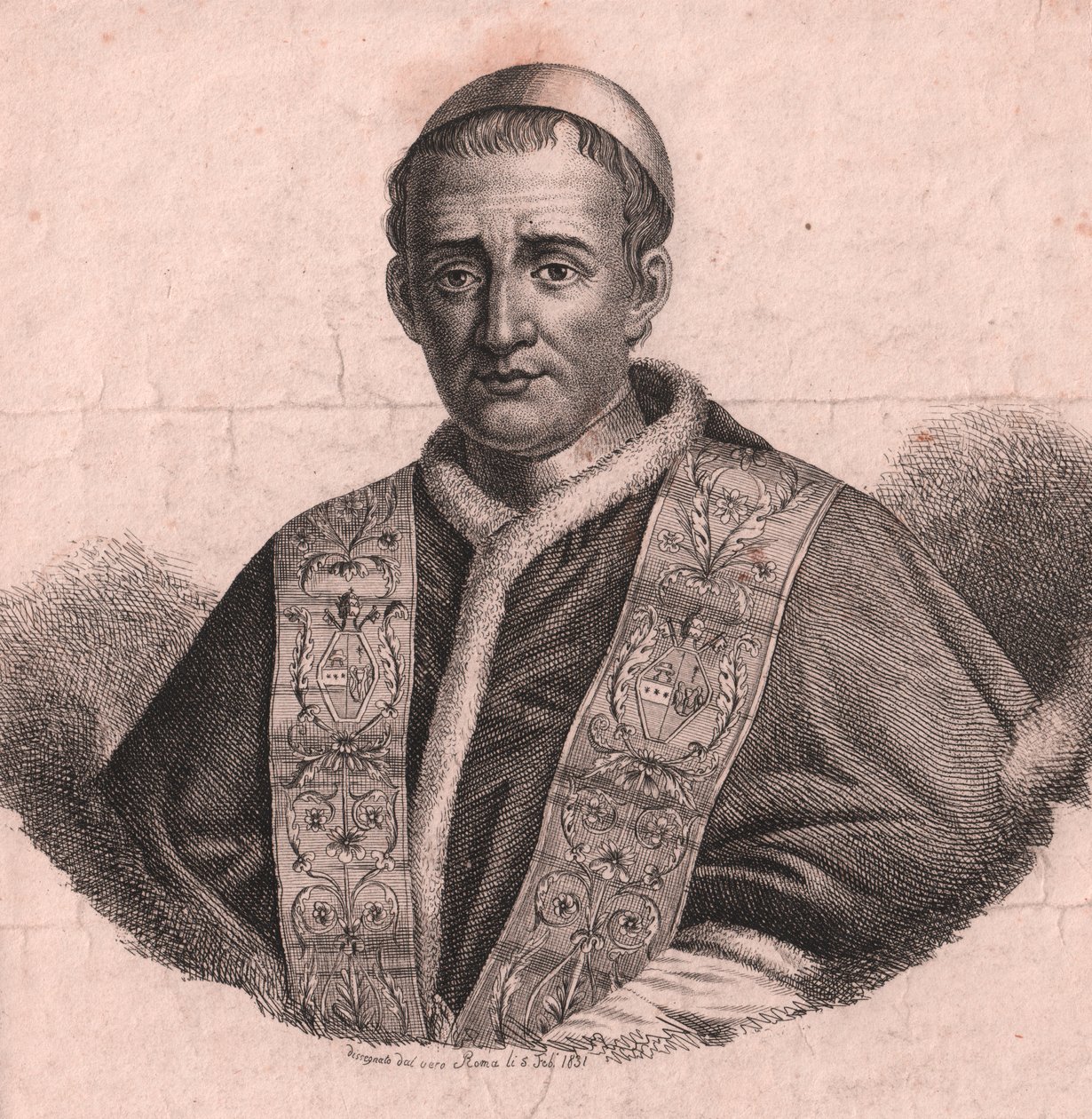 Porträt von Papst Gregor XVI. (1765-1846), Radierung und Burin, nach einer Live-Zeichnung, Rom, 5. Februar von William Walcutt