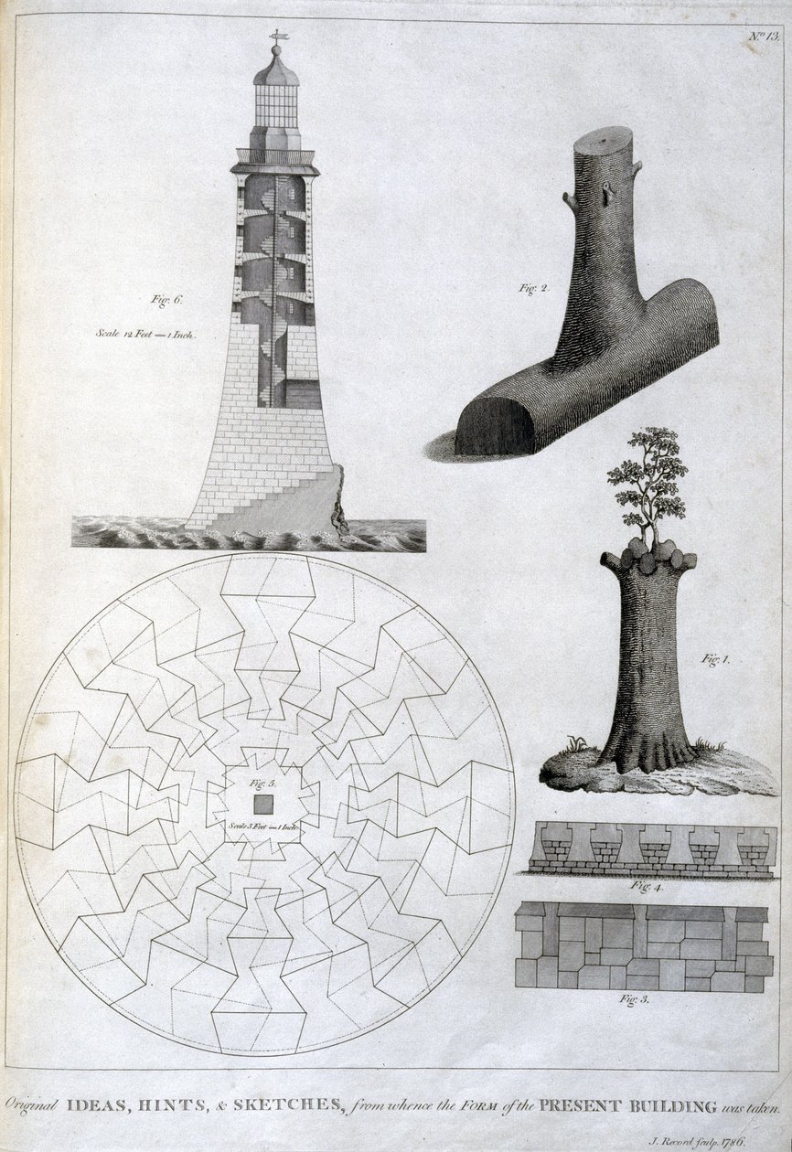 Vorläufige Skizzen von Smeatons Eddystone-Leuchtturm, ca. 1756 von Ferdinand Georg Waldmuller