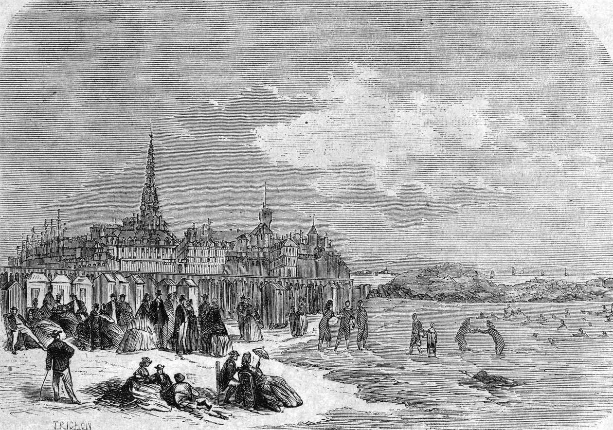 Ansicht der Badenden am Strand von Saint Malo von . .