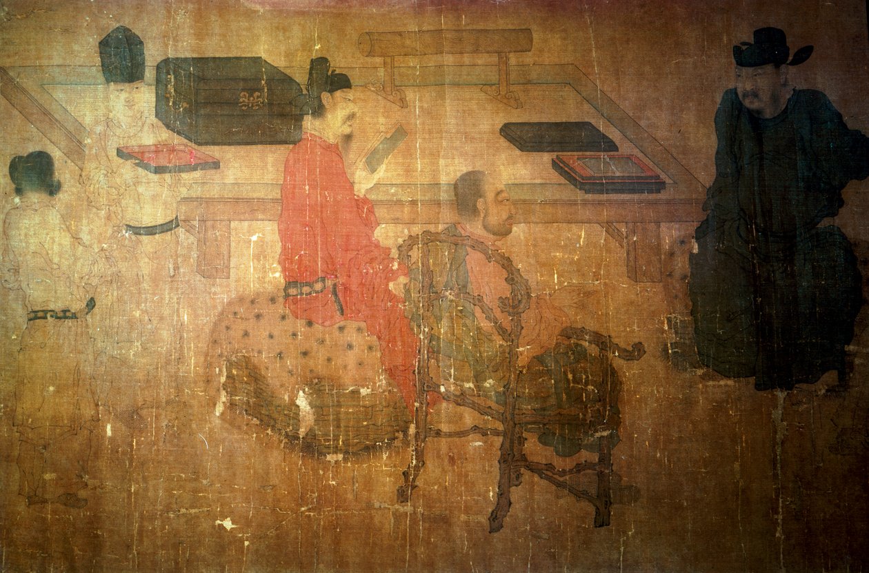 Drei belesene Männer aus Lieou-Li Tang im Gespräch von after Zhou Wenju