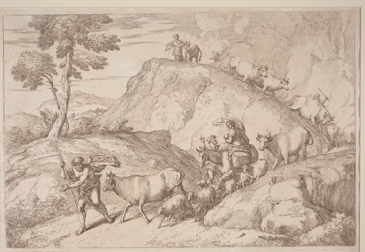 Ein älterer Schäfer, der die Herde führt von after Giovanni Benedetto Castiglione Gaetano Zompini